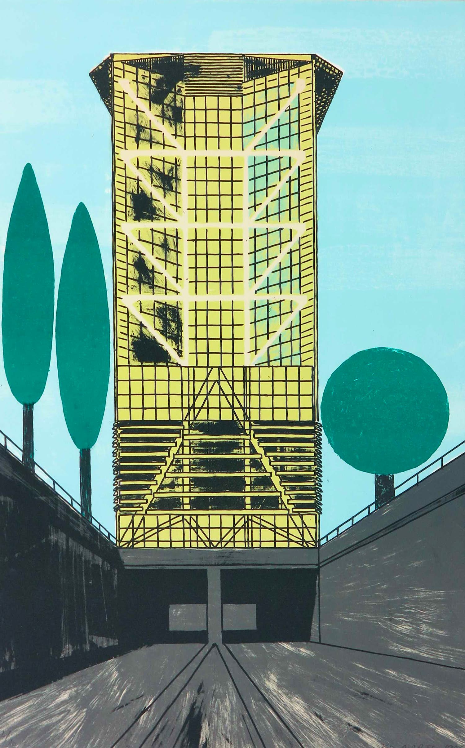 Ko Aarts - Zeefdruk, Gele toren kopen? Bied vanaf 1!