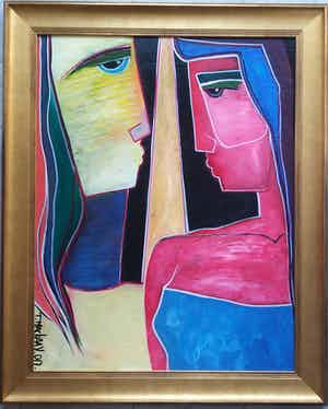 Theo Mackaay - 2 vrouwen - olie op doek-zeer groot werk verkocht voor € 1325!