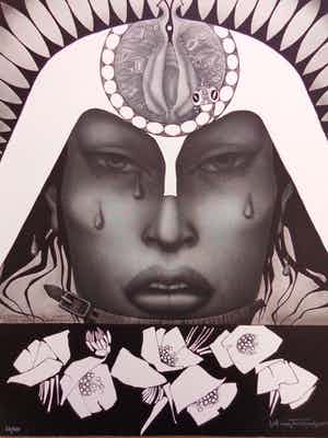 Jef van Tuerenhout - KONINGIN / ZW-W ZEEFDRUK / 65x50cm / SIG verkocht voor € 75!