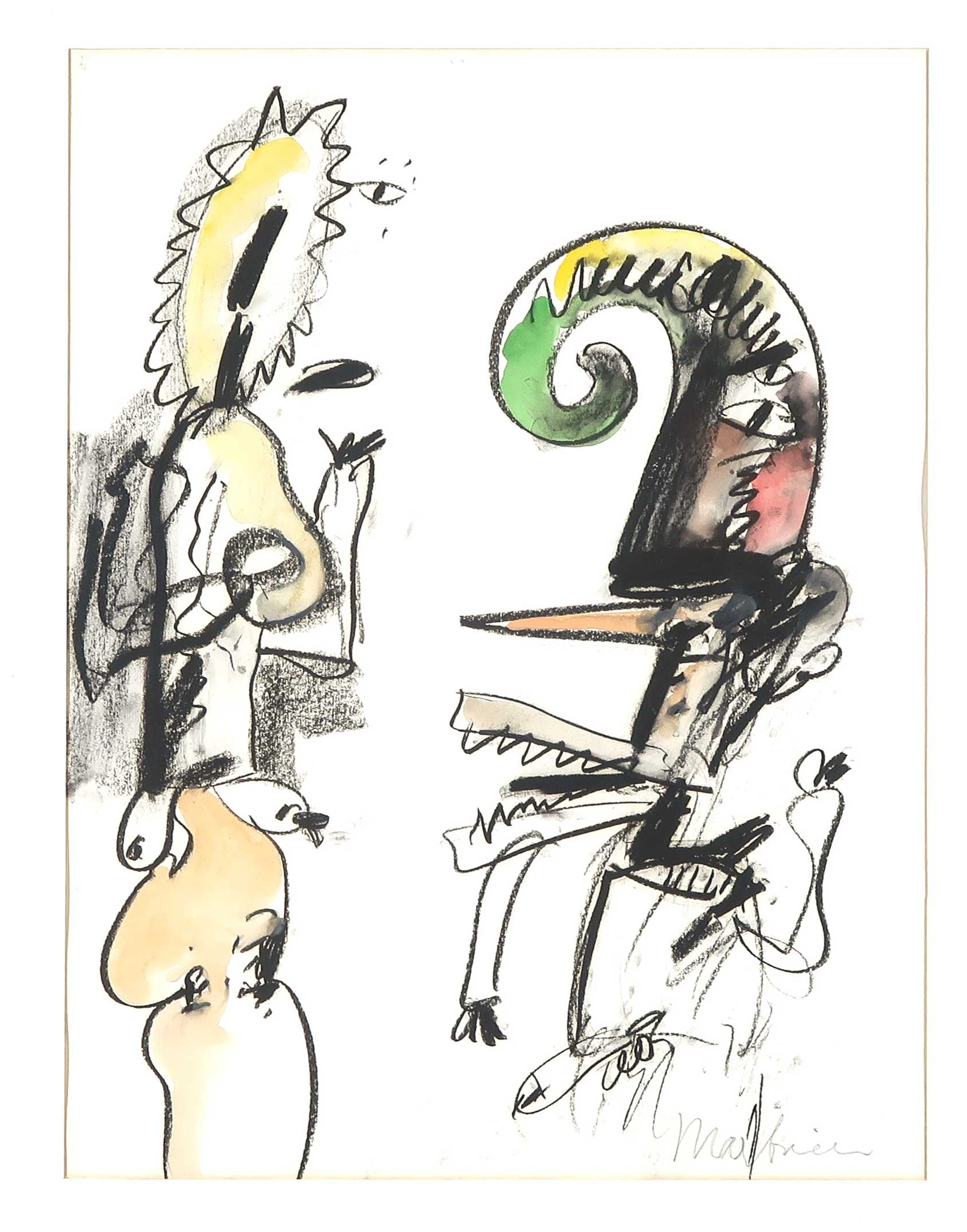 Anton Martineau - Krijt en Aquarel, Twee figuren - Ingelijst kopen? Bied vanaf 100!