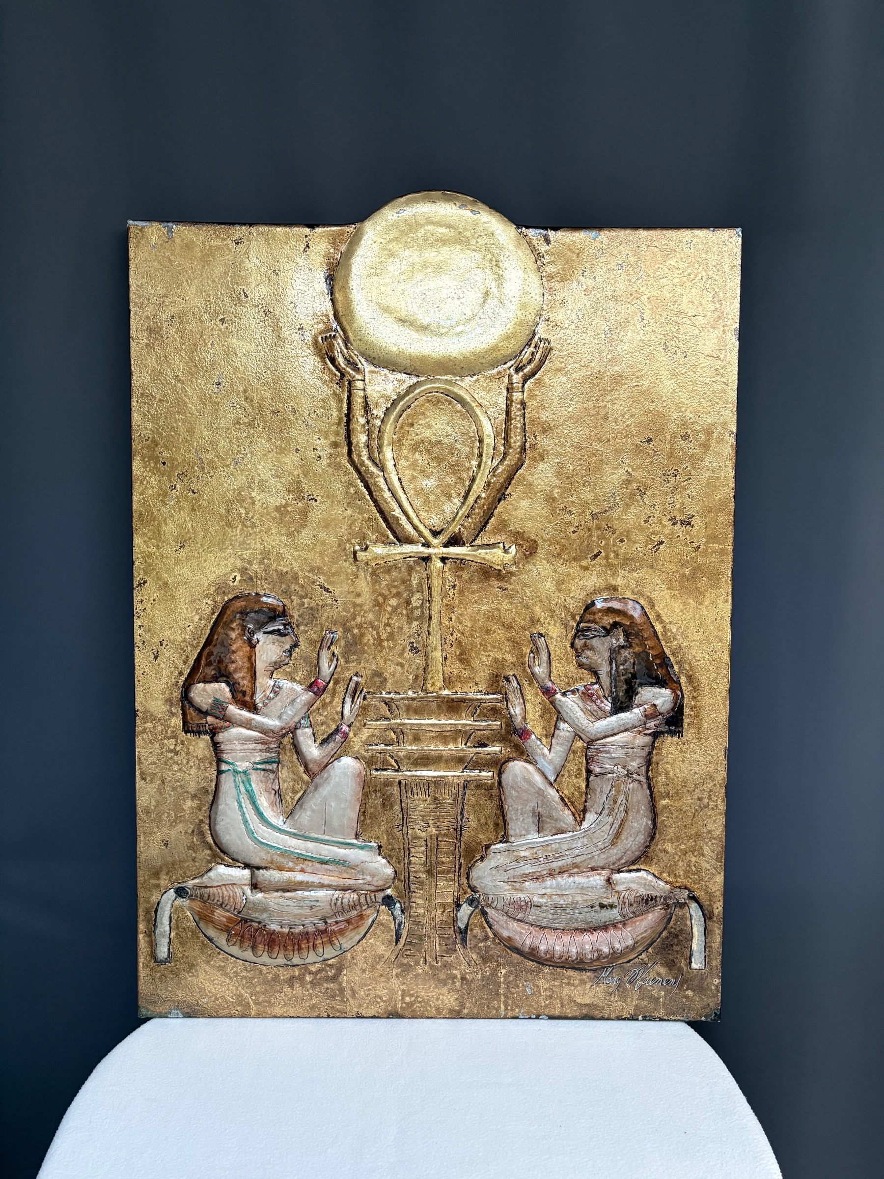 Marc D'Haenens - Zeldzaam Monumentaal Wandpaneel / Reliëf in Egyptische Stijl – Marc d... kopen? Bied vanaf 400!