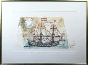 Leentje Linders - Ets, This famous flagship - Ingelijst verkocht voor € 45!