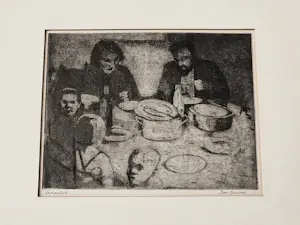 Poppe Damave - mooie jaren 50 Ets "de maaltijd" - in originele lijst - potlood-gesigneerd kaufen? Bieten Sie von 26!