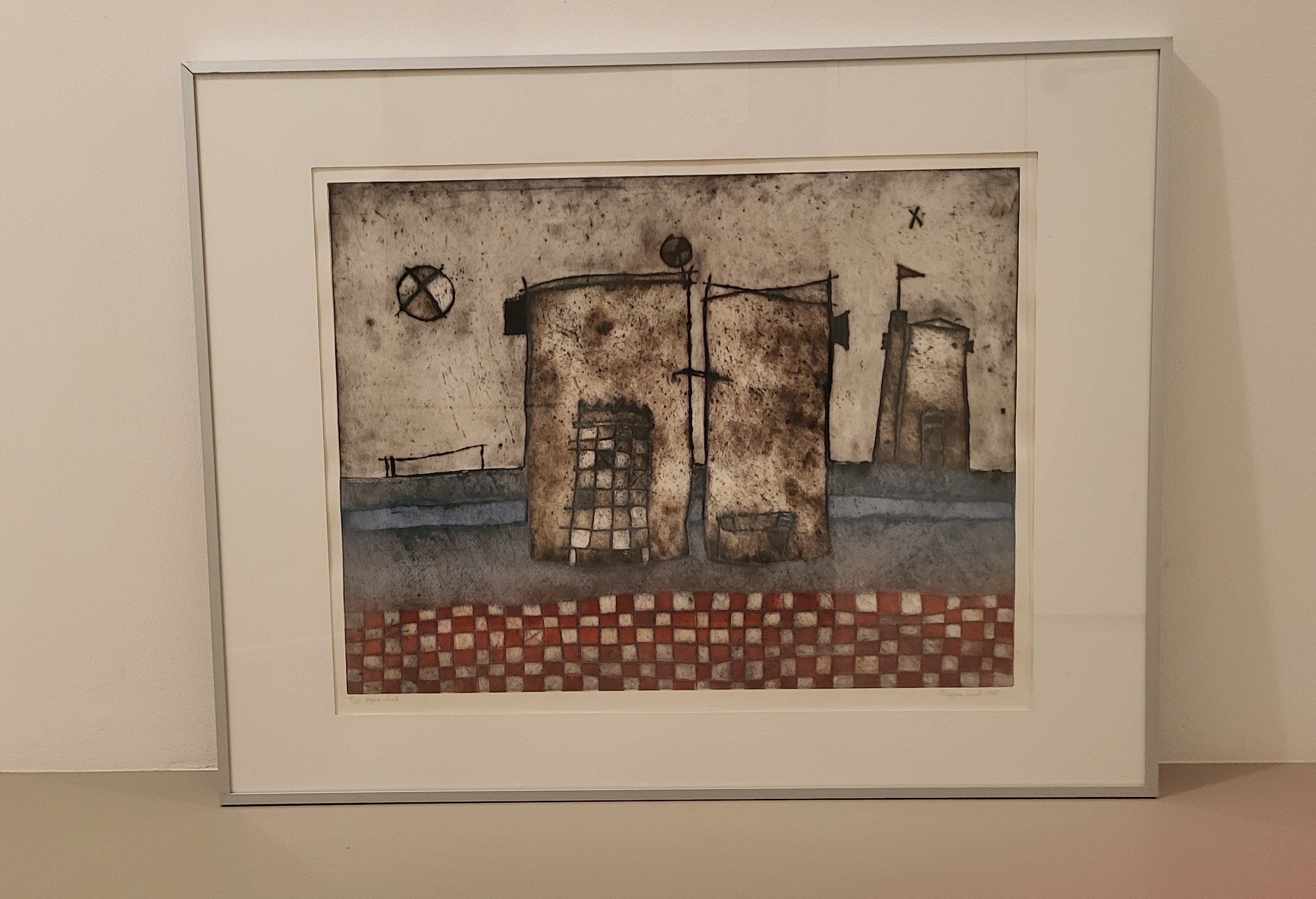 Marjan Smit - Geabstraheerd landschap met drie gebouwen kopen? Bied vanaf 160!