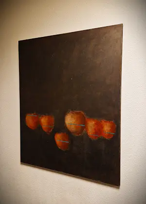 AcheterRob Verkerk - Bij galerie Kapberg in 1993 gekocht groot olieverf stilleven "Appels" - gesignrd? Enchérissez de 58!
