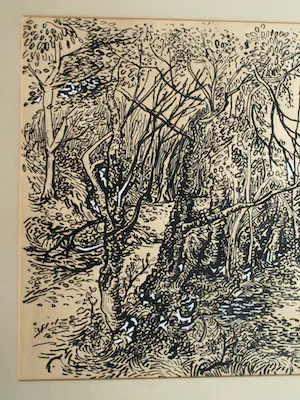 Jan Meijer - Ingelijste inkttekening , In het bos bij ?? Frankrijk - 1951 kopen? Bied vanaf 100!