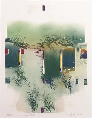 Francis Mean - Gemengde techniek op papier, Abstract landschap - Ingelijst kopen? Bied vanaf 40!