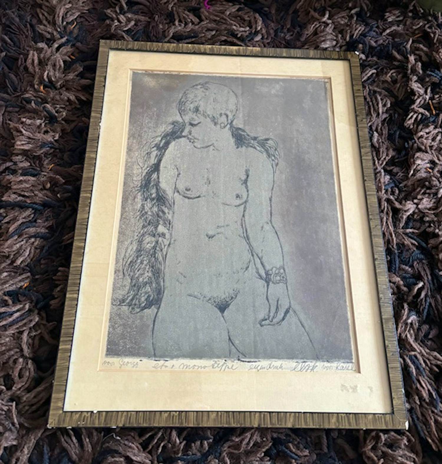 Els Korver - ets monotype eigen druk van zittend naakt verkocht voor € 45!