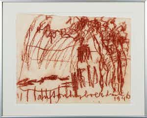 Anton Heyboer - Krijttekening op geschept papier, Drenthe 1946 - Ingelijst verkocht voor € 150!