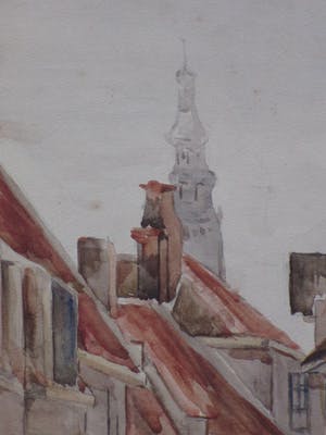 Johan Christiaan Kerkmeijer - Begijnenhof Middelburg - Aquarel kopen? Bied vanaf 70!