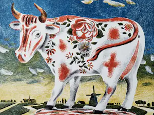 Herman Berserik - Grote -1986- kleuren lithografie "de koe van Cara" oplage 175 - potl. gesign. kopen? Bied vanaf 44!