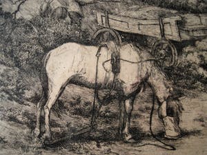 Adrianus Johannes Grootens - Knappe circa 1930 droge naald Ets "Kar en Paard in Duinlandschap" gesigneerd kopen? Bied vanaf 1!