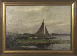 Andries van der Sloot - Olieverf op doek, Landschap met zeilboot - Ingelijst kopen? Bied vanaf 100!