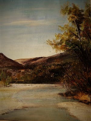 Niet of onleesbaar gesigneerd - Nederlands-Indisch olieverf - omstreeks 1920 - rivierlandschap Java - monogram kopen? Bied vanaf 10!