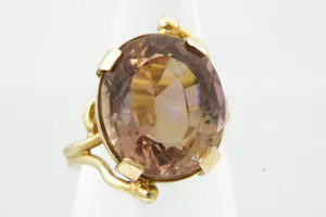 Eyecatcher! Vintage 14krt gouden designring met gefacett. "whiskey" Kwarts steen kopen? Bied vanaf 190!