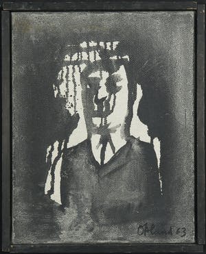 Opland - Acryl/gouache op doek, Man in zwart - Ingelijst kopen? Bied vanaf 40!