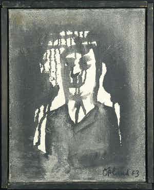 Opland - Acryl/gouache op doek, Man in zwart - Ingelijst verkocht voor € 40!