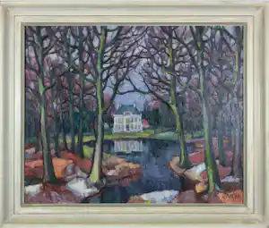 Harmen Klaas Post - Olieverf op board, Landhuis - Ingelijst verkauft für € 340!