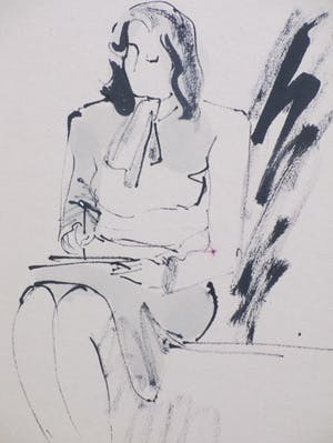 Lili Pieter van Leer - Vrouw in de Tekenklas - Penseel/inkttekening kopen? Bied vanaf 1!