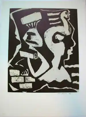 Ina Barfuss - Holzschnitt, o.T., Tierdarstellung, 1990 kaufen? Bieten Sie von 110!