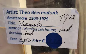 Theo Beerendonk - in 1950 geschilderde oost-Indische inkttekening "Beasts" gesigneerd kopen? Bied vanaf 68!