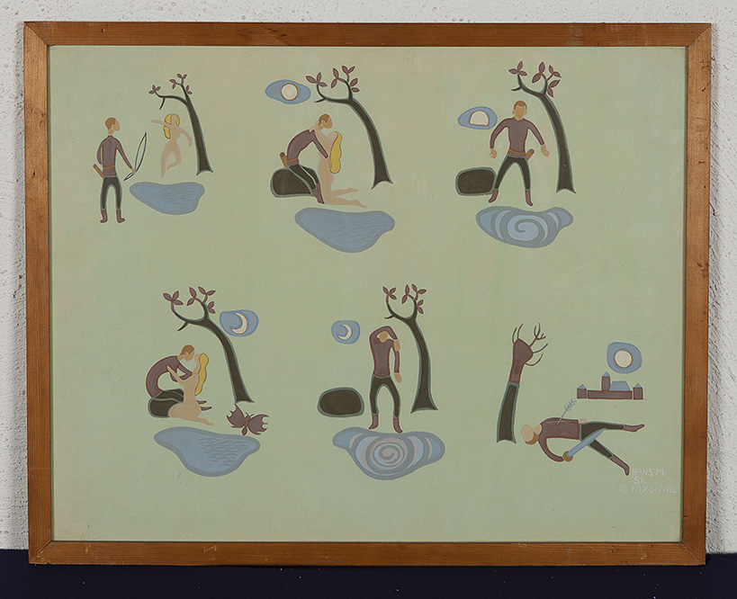 Hans Mulder - De Nixenwel - 1952 - Gouache op groen papier - gesigneerd r.o. - BKR Haarlem kopen? Bied vanaf 10!
