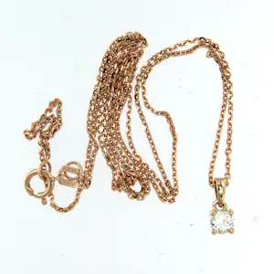 Buy 14k rosé gouden collier met hanger met briljant geslepen diamant 0.08ct - 45 cm? Bid from 220!