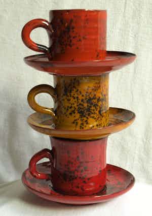 Freek Berends - 3x Espresso / Koffie kop en schotels - gesigneerd verkocht voor € 30!