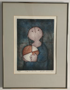 Gerda Smit - kleurenets - eigen druk - 'Kindje met bal' - 1991 (INGELIJST) kopen? Bied vanaf 149!