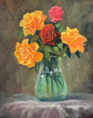 Niet of onleesbaar gesigneerd - vaas met rozen kopen? Bied vanaf 1!