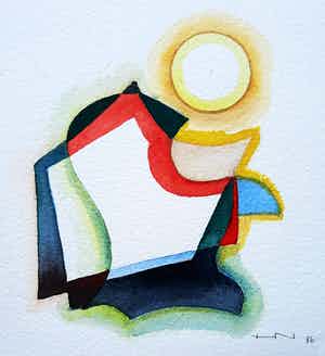 Heinrich Neuy - Abstracte compositie, aquarel + twee Bauhaus boeken verkocht voor € 175!