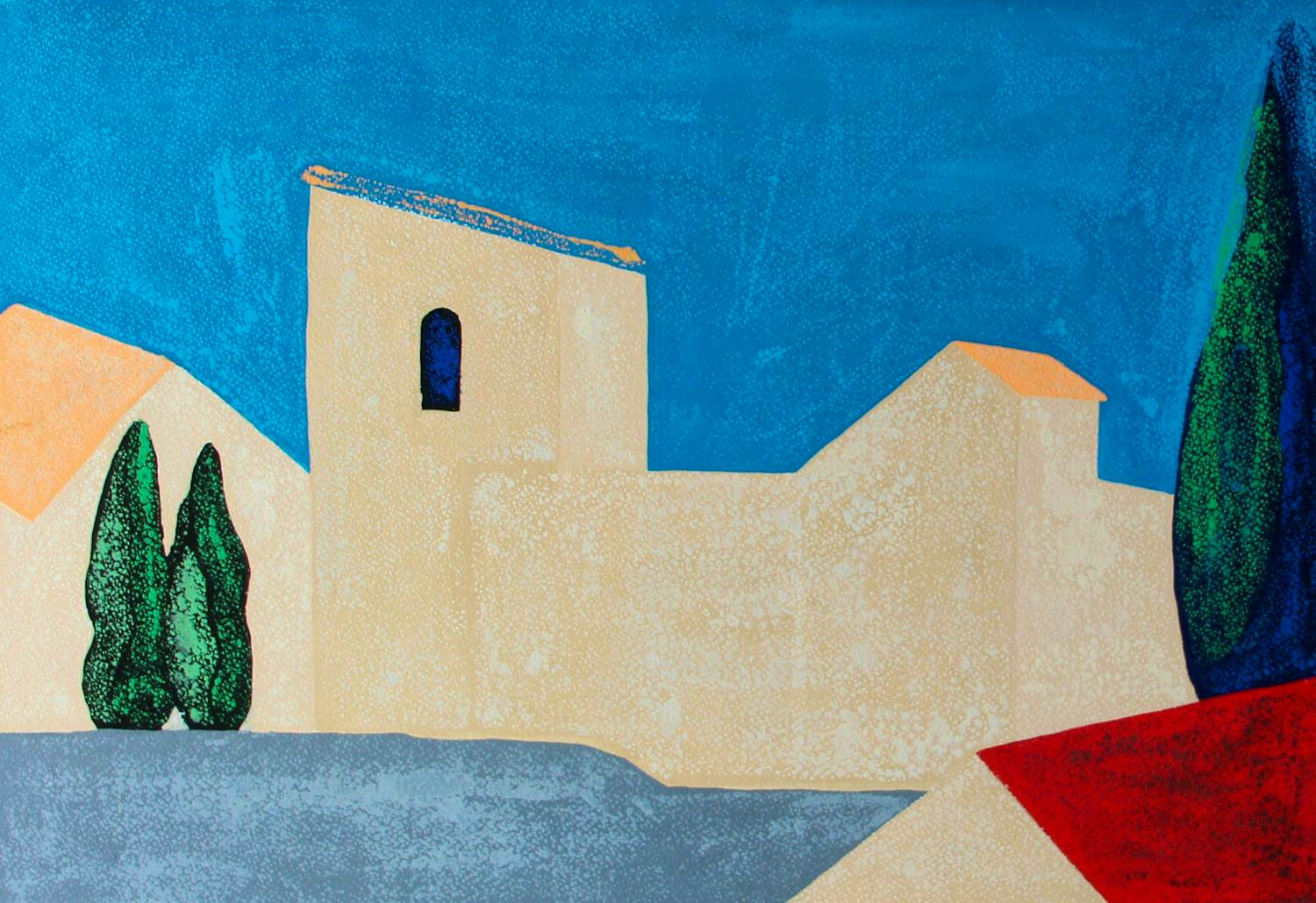 Amos Yaskil - Zeefdruk: Zuid Europees landschap kopen? Bied vanaf 100!