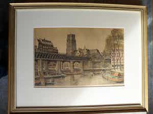 Marius Johannes Janssen - - Ingekleurde Ets. Rotterdam West Nieuwland en de Kolk verkocht voor € 45!