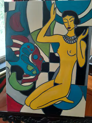 Patricia Kleyman - Acryl op doek. Titel,Une belle Histoire entre la Jeune fille Nue et le Poisson kopen? Bied vanaf 160!