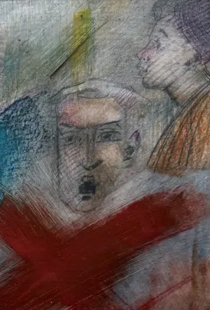 Piet Vermeulen - gemengde techniek op papier | 'Protest' (INGELIJST) kopen? Bied vanaf 10!