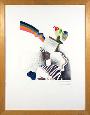 Frank Slabbinck - Gemengde techniek op papier, Over the rainbow - Ingelijst verkocht voor € 150!
