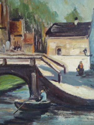 Niet of onleesbaar gesigneerd - Belgische school 20e eeuw - Dorpsgezicht kopen? Bied vanaf 1!