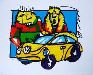 Herman Brood - Kleurenzeefdruk VW BEETLE Handgesigneerd verkocht voor € 225!