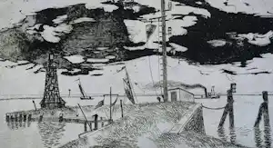 Jos van den Berg - Ets: Havenhoofd IJmuiden - 1973 kopen? Bied vanaf 39!