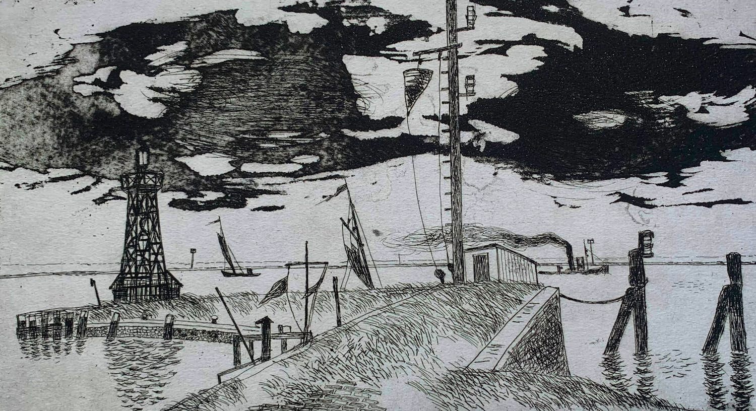 Jos van den Berg - Ets: Havenhoofd IJmuiden - 1973 kopen? Bied vanaf 39!