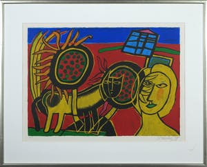 Corneille - Zeefdruk, La maison bleue - Ingelijst kopen? Bied vanaf 250!