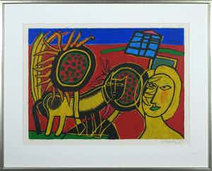 Corneille - Zeefdruk, La maison bleue - Ingelijst verkocht voor € 250!