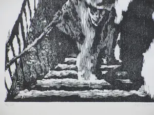 Herman Gordijn - Schimmige figuur op een trap - Houtsnede kopen? Bied vanaf 150!