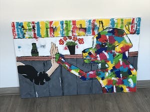 Niet of onleesbaar gesigneerd - Vrolijk schilderij met hond kopen? Bied vanaf 1!