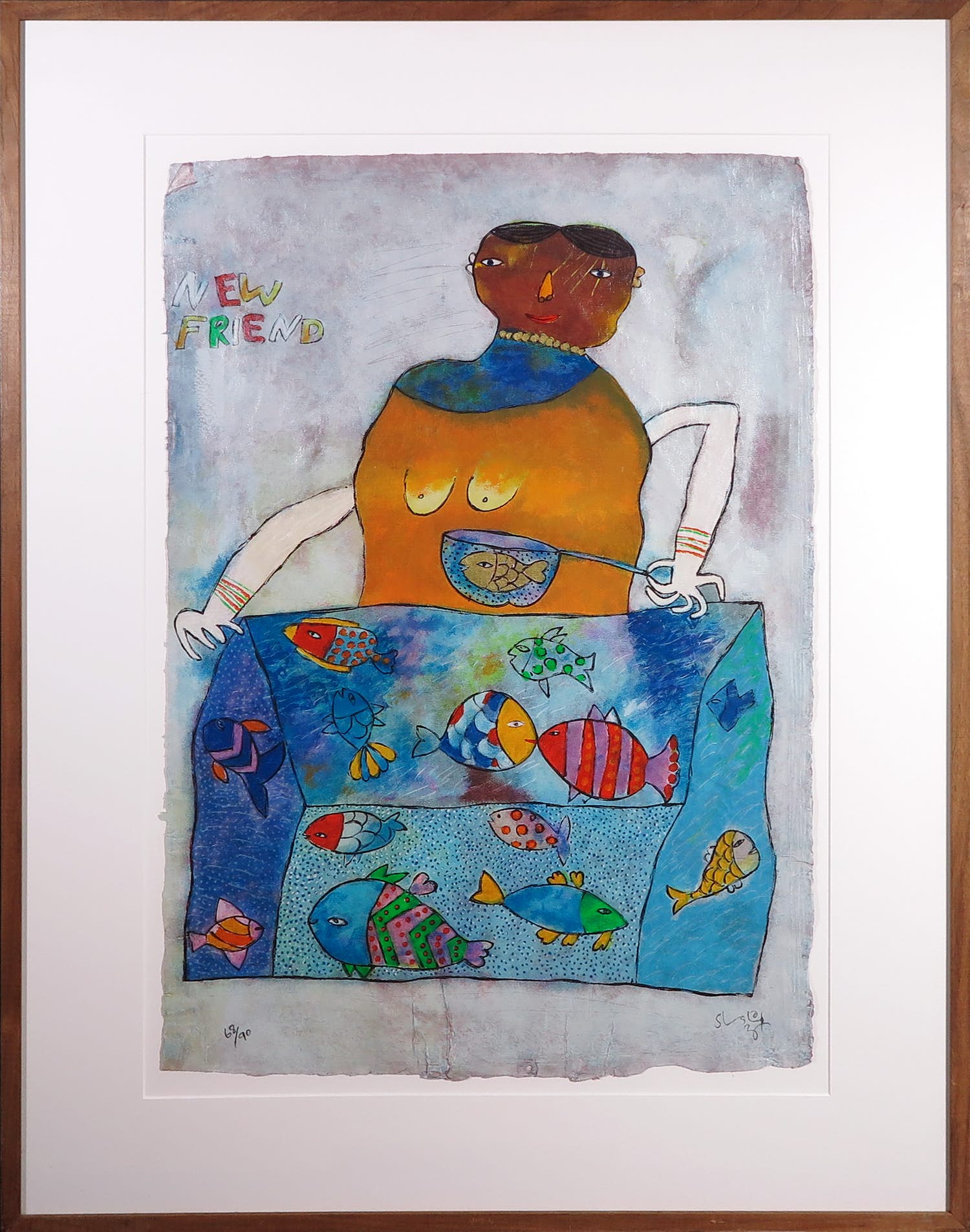Shahid Parvez - Zeefdruk, New Friend - Ingelijst (Groot) verkocht voor € 40!