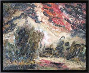 Jan de Beus - Expressionistisch landschap in olieverf op doek, Naar Hobbema - Ingelijst (Groot) verkocht voor € 850!