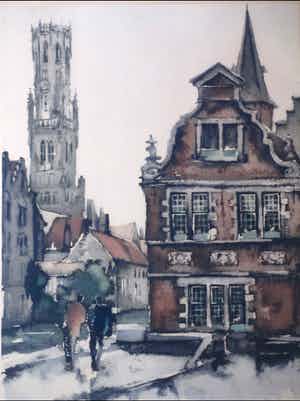 Roger Hebbelinck - Stadsgezicht Brugge met Belfort - Ets verkocht voor € 50!
