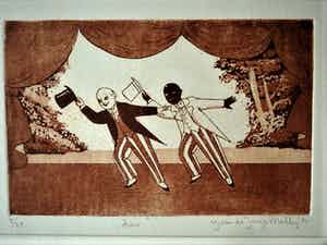 Yvonne de Jonge-Melly - Handgekleurde Ets -zeer kleine oplage - Wilkommen, Bienvenue, Welkom - gesignd verkocht voor € 30!