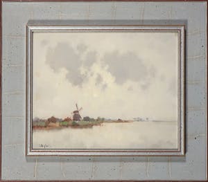 Jacobus Bijtel - Olieverf op board, Waterlandschap met molen - Ingelijst kopen? Bied vanaf 140!