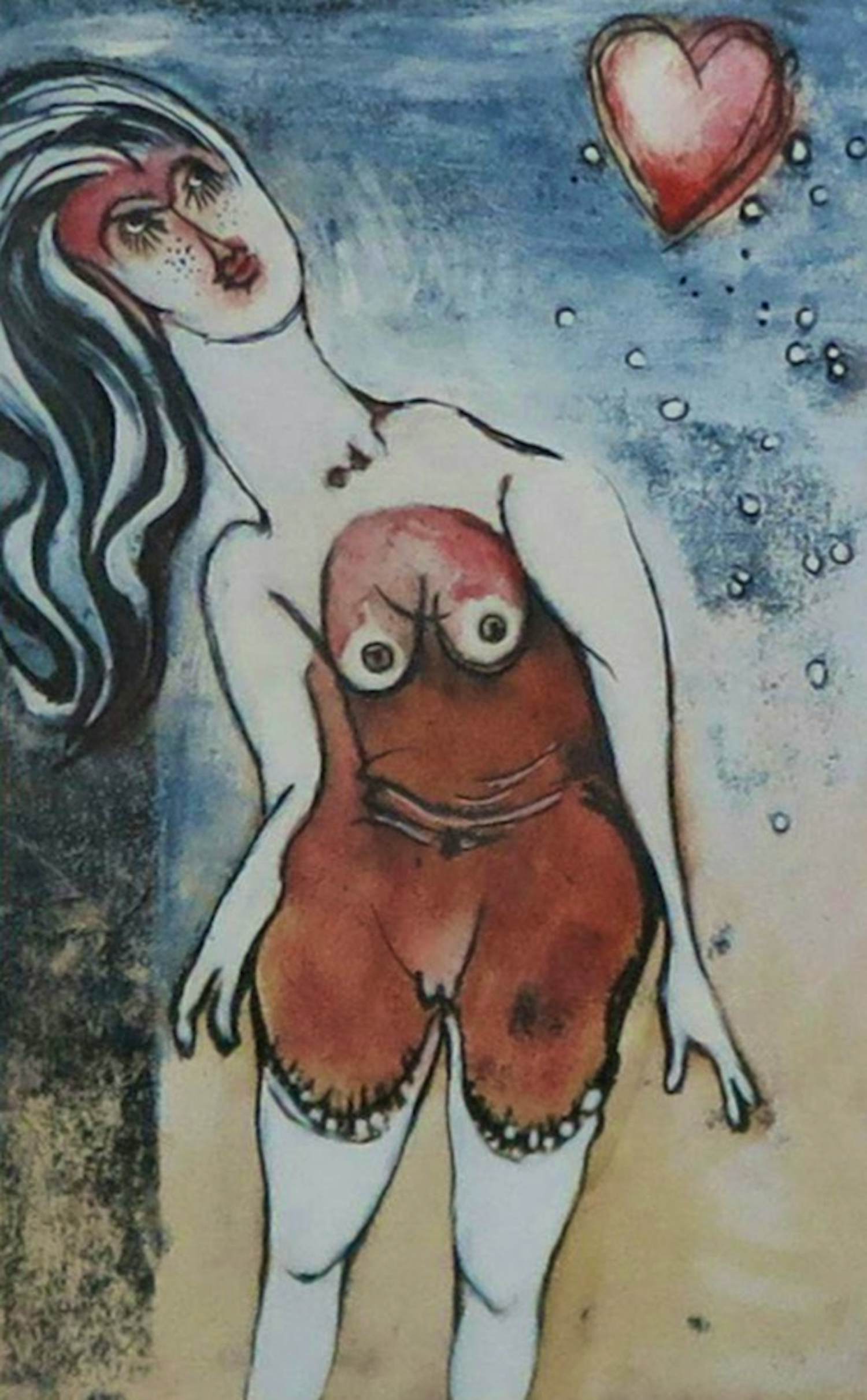 Ans Wortel - Uniek werk op papier (gouache), Zonder titel - Ingelijst verkocht voor € 50!